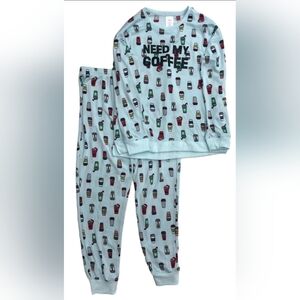 New Secret Treasures Coffee Lovers Blue Women's Pajama Set with Fun Print